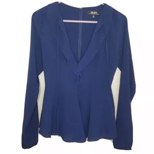 Lulu's V Neck Peplum Top Navy small